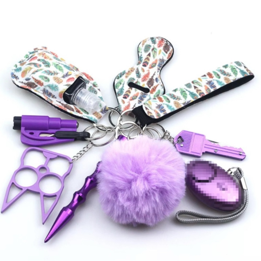 Purple and White Safety Keychain Set